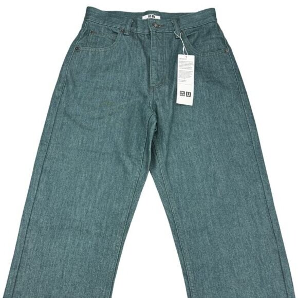 NWT UNIQLO U Regular-Fit Straight High-Rise Jeans Size 24 X 32 Dark Green - Picture 3 of 5